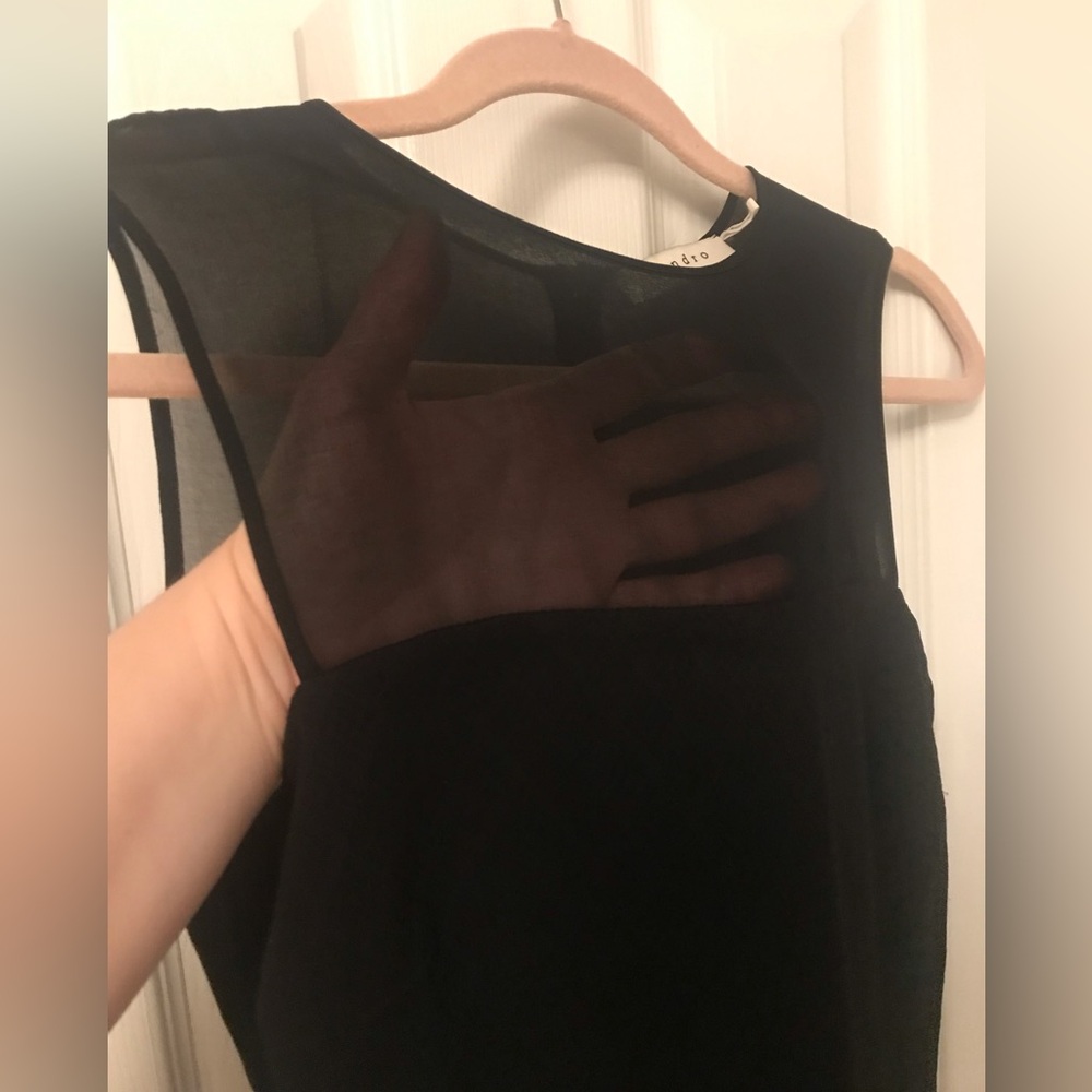 Black Sandro dressy peplum tank with sheer décolletage